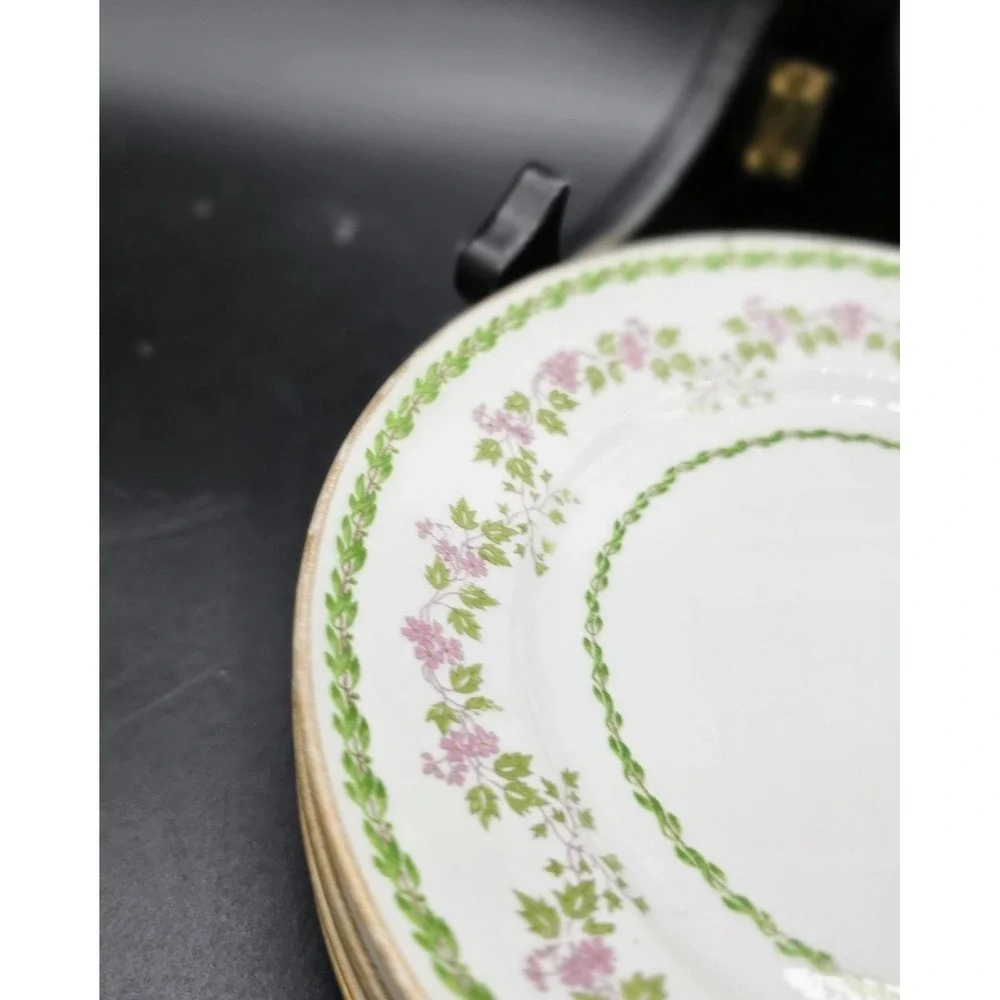 Set/5 Antique Soa GDA Limoges Hand Painted Purple Flower Bread Butter Plate 6.5